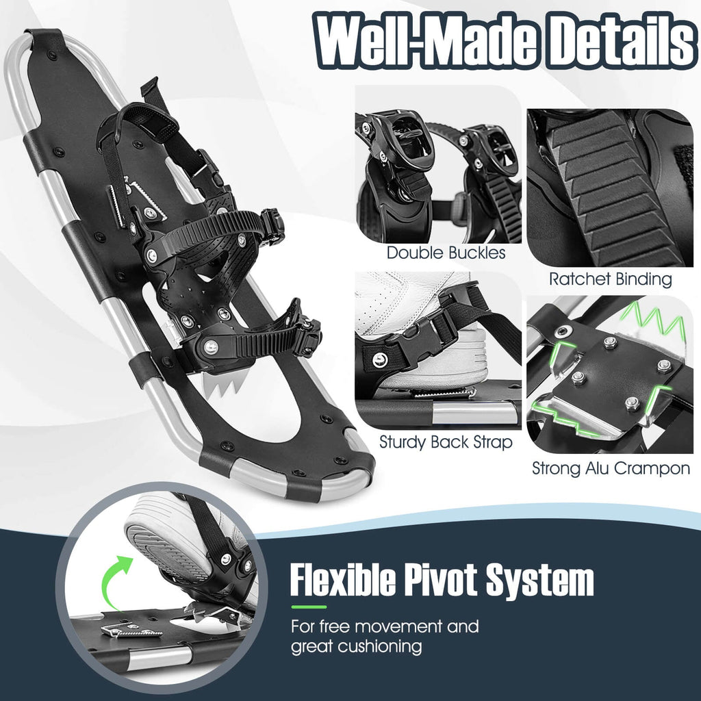 21/25/30 Inch 4-in-1 Lightweight Terrain Snowshoes with Flexible Pivot System
