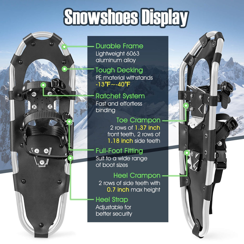 21/25/30 Inch 4-in-1 Lightweight Terrain Snowshoes with Flexible Pivot System