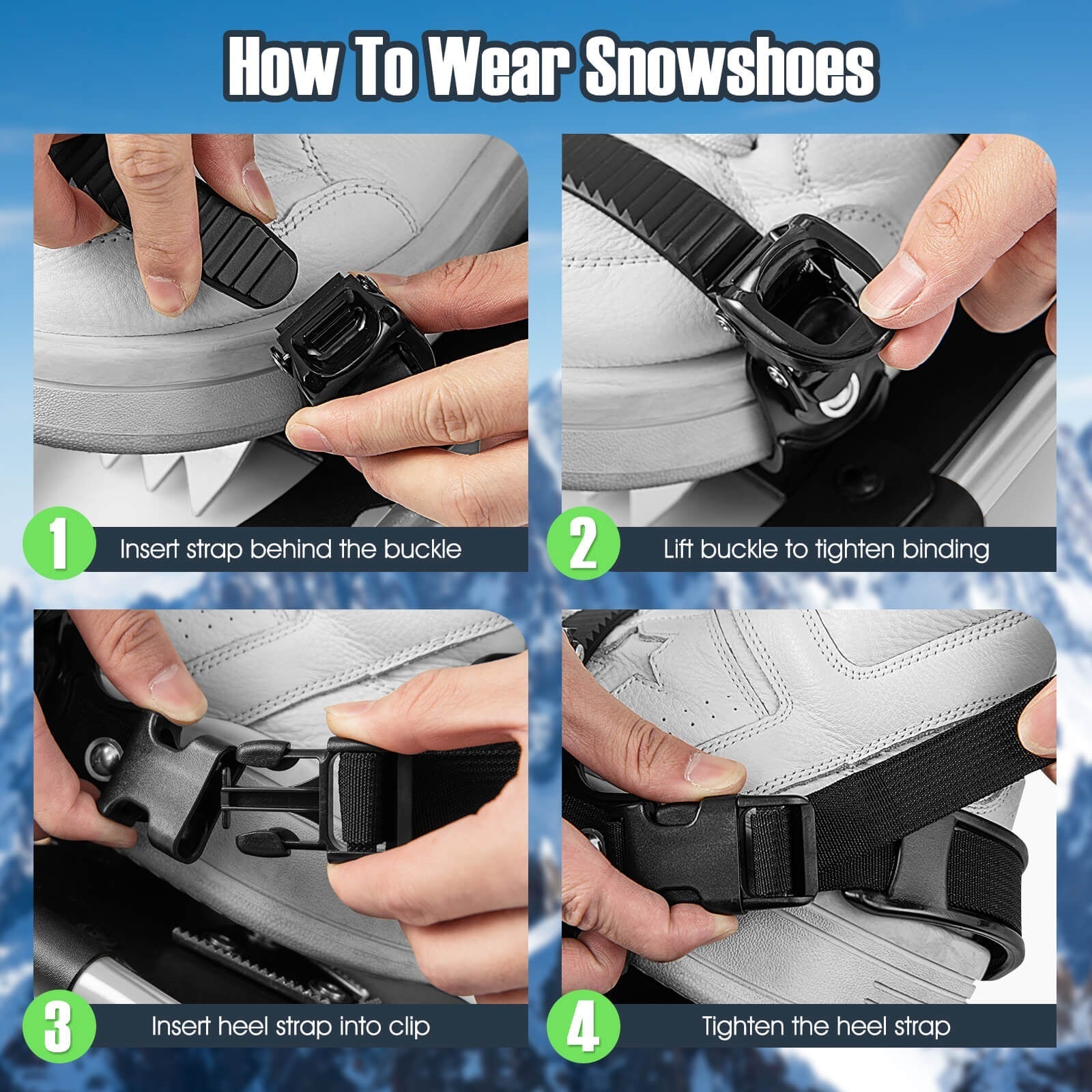 21/25/30 Inch 4-in-1 Lightweight Terrain Snowshoes with Flexible Pivot System