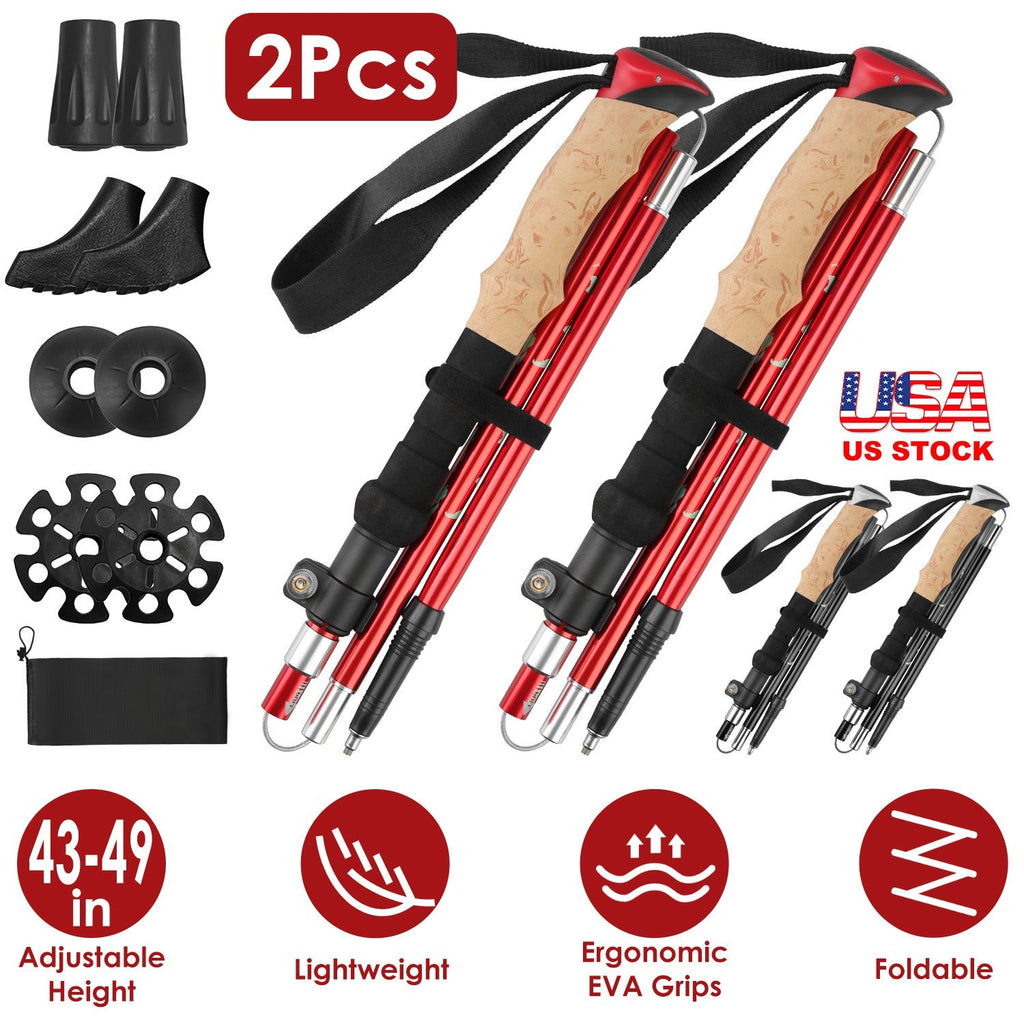 2Pcs Walking Sticks Collapsible Hiking Poles Folding Aluminum Trekking Poles Adjustable Hiking Sticks with EVA Foam Grips for Backpacking Hiking Mount