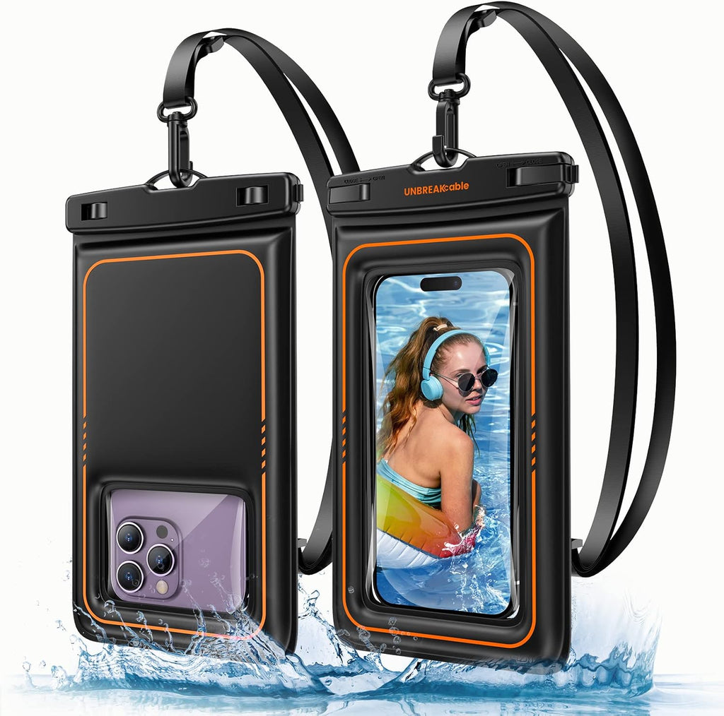 UNBREAKcable Floating Waterproof Phone Pouch 2 Pack, IPX8 Waterproof Phone Case Dry Bag Kayak/Beach/Cruise Travel Essentials, Water Proof Pouch for iPhone 17 16 15 Pro Max, Samsung S25 Ultra S24-7"