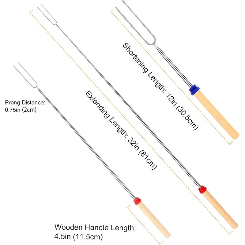 5Pcs Marshmallow Roasting Sticks Extendable 32in Long Metal Barbecue Skewers with Wooden Handle Outdoor Camping Fire Pit Sticks