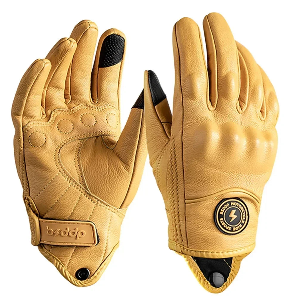 Vintage Real Leather Breathable Touch Screen Gloves