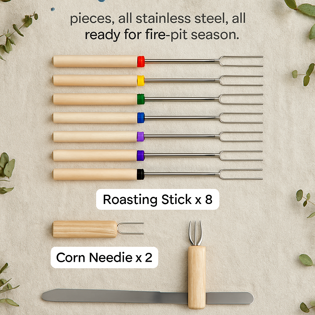 Stainless Steel Roasting Sticks Set for Safe Grilling