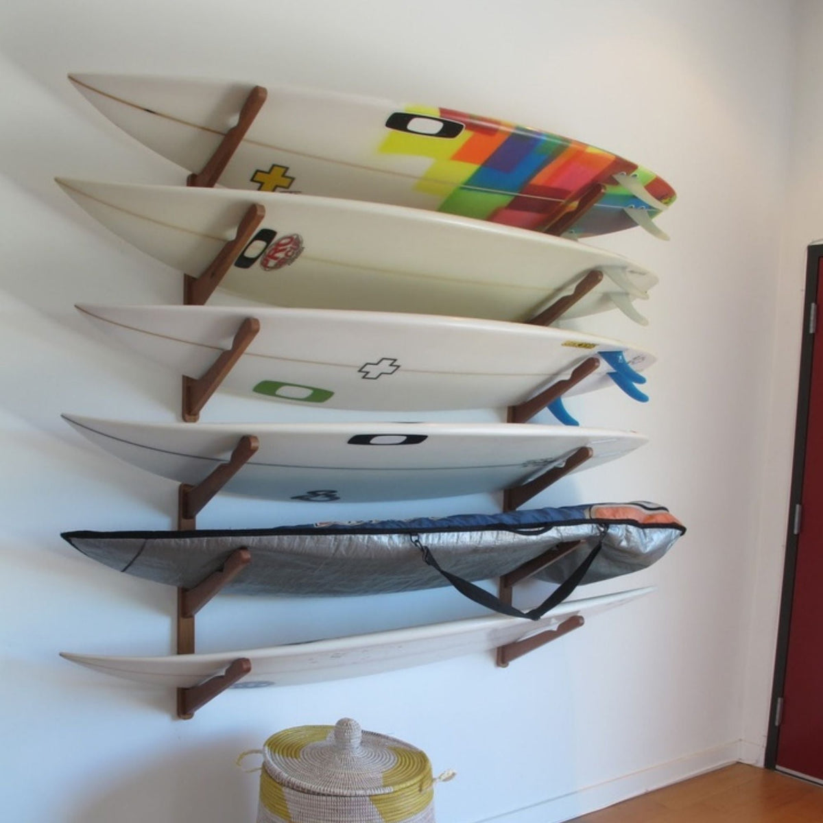 Triple Surfboard Wall Rack | Bamboo Rack Perfect for Surf, Wakeboards, Snowboards, Skateboards